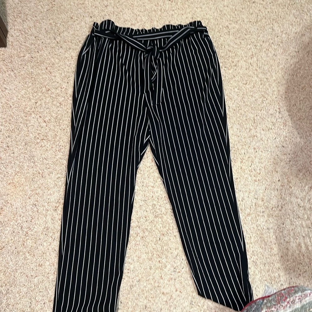 Paper Bag black/white striped pants
